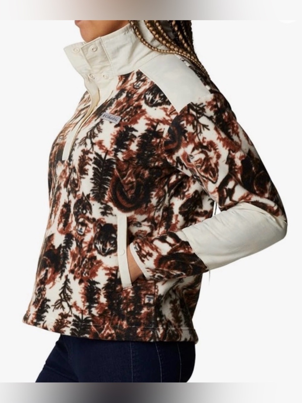 Columbia Women’s Wolf Brown and Cream Printed Fleece Snap-Pullover, sz 2X - Picture 2 of 16